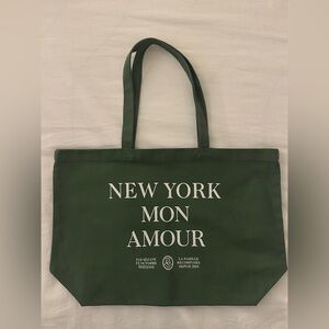 Sézane Green Canvas Tote New York Amour NWOT